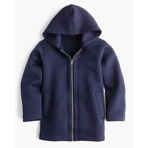 J.CREW Hoodie Women's Large Blue Hooded Full Zip Pockets Oversized Stretch